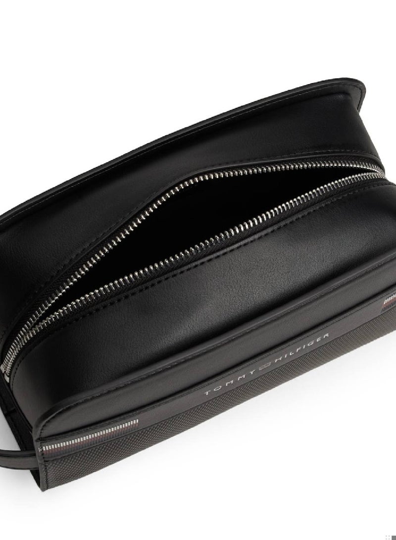 Men's Corporate Textured Washbag Gift Set, Black - faux leather