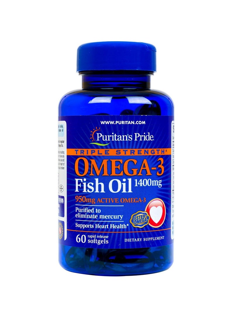 Omega 3 Fish Oil 1400 Mg  Triple Strength Softgels 60 S Puritans Pride