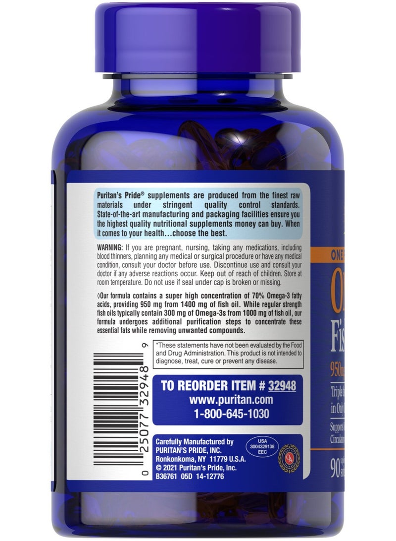 Omega 3 Fish Oil 1400 Mg  Triple Strength Softgels 60 S Puritans Pride