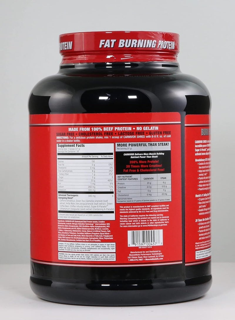 MuscleMeds Carnivor Shred Fat Burning Hydrolyzed Beef Protein Isolate, 0 Lactose, 0 Sugar, 0 Fat, Chocolate, 4.56 Pound