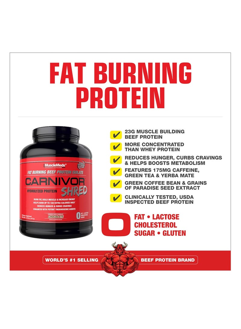 MuscleMeds Carnivor Shred Fat Burning Hydrolyzed Beef Protein Isolate, 0 Lactose, 0 Sugar, 0 Fat, Chocolate, 4.56 Pound