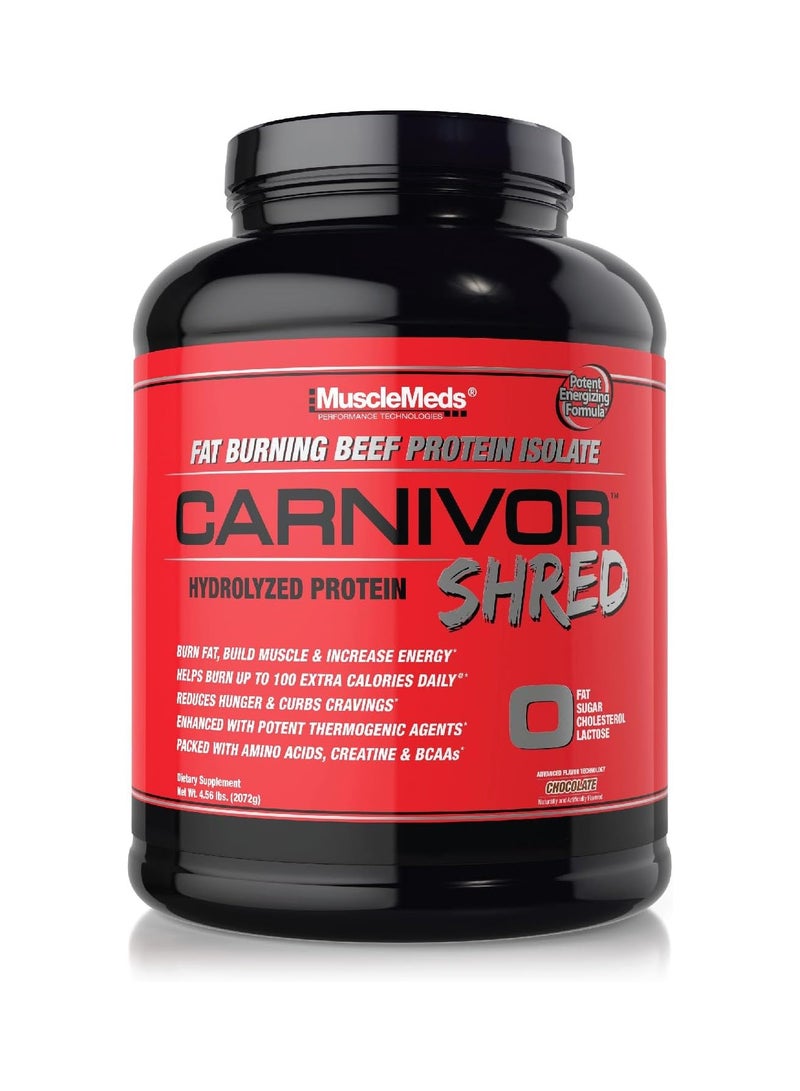 MuscleMeds Carnivor Shred Fat Burning Hydrolyzed Beef Protein Isolate, 0 Lactose, 0 Sugar, 0 Fat, Chocolate, 4.56 Pound