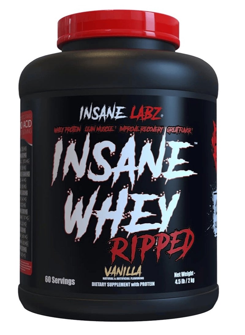 Insane Labz Insane Whey Ripped, Lean Muscle Building Protein with L-Carnitine and CLA Oil Powder, 5lbs Vanilla