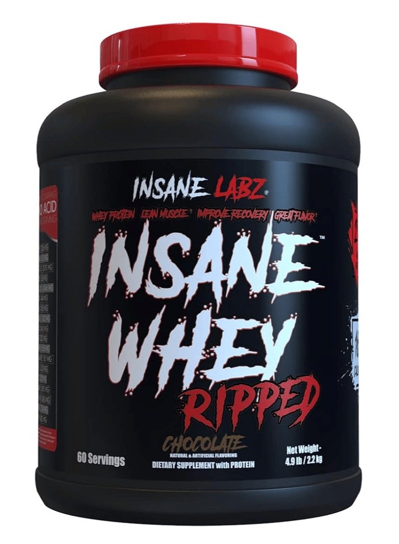 Insane Labz Insane Whey Ripped, Lean Muscle Building Protein with L-Carnitine and CLA Oil Powder, 5lbs Chocolate