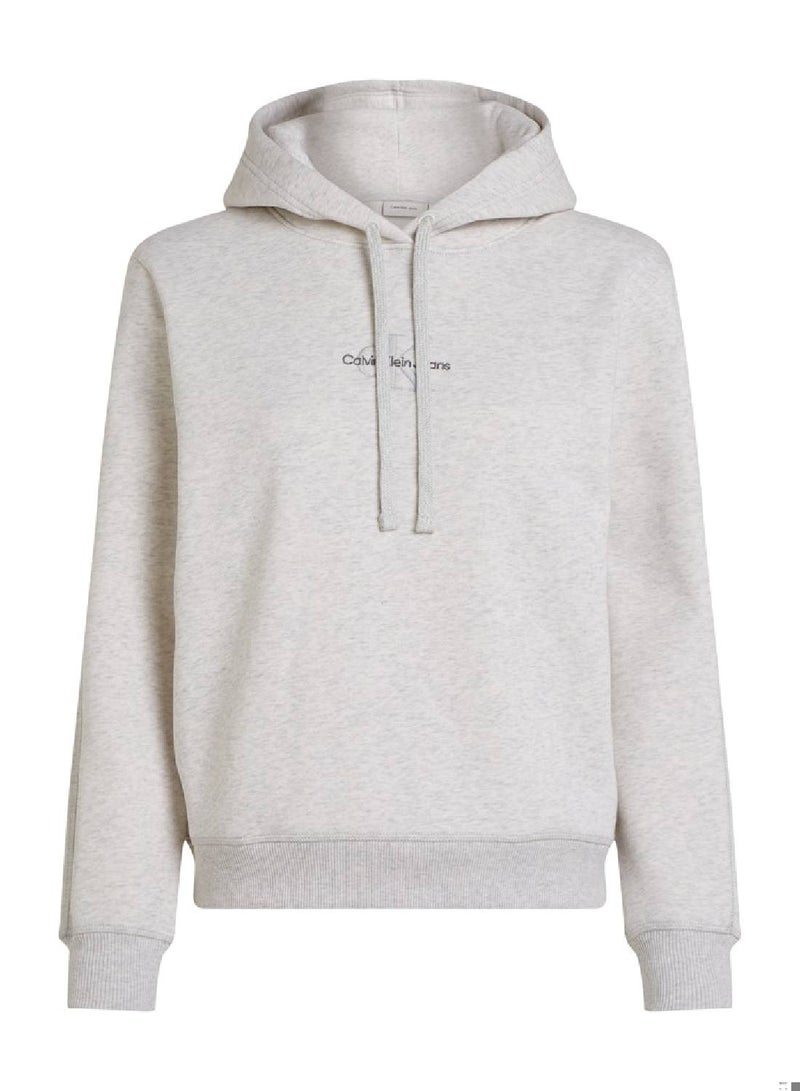 Women's  Monologo Regular Pullover Hoodie , Grey - Cotton Blend