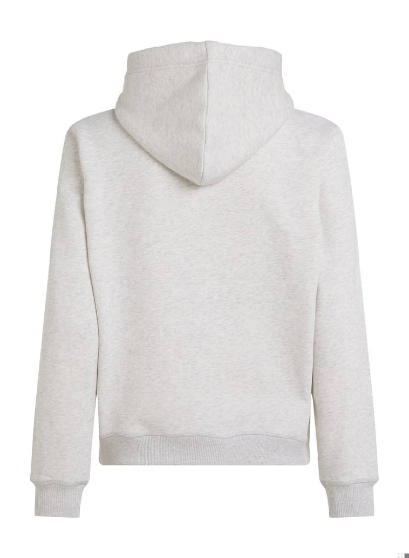 Women's  Monologo Regular Pullover Hoodie , Grey - Cotton Blend