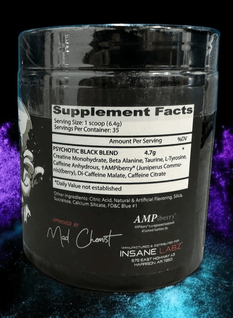 Psychotic Mid Stimulant Black Edition Pre Workout Powder Blue Raspberry