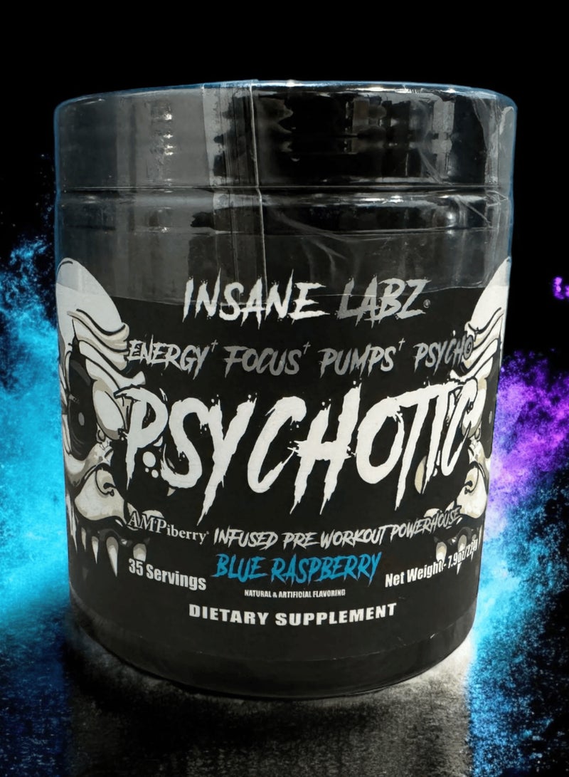 Psychotic Mid Stimulant Black Edition Pre Workout Powder Blue Raspberry