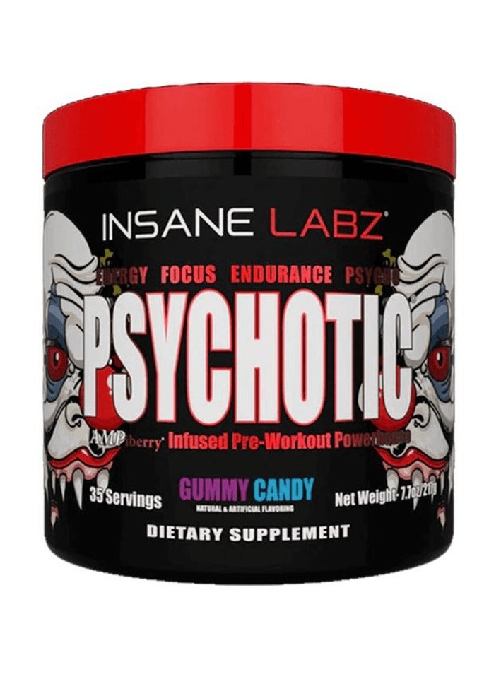 Insane Labz Psychotic, High Stimulant Pre Workout Powder, Extreme Lasting Energy, Focus and Endurance with Beta Alanine, Creatine Monohydrate DMAE, 35 Srvgs (Gummy Candy)