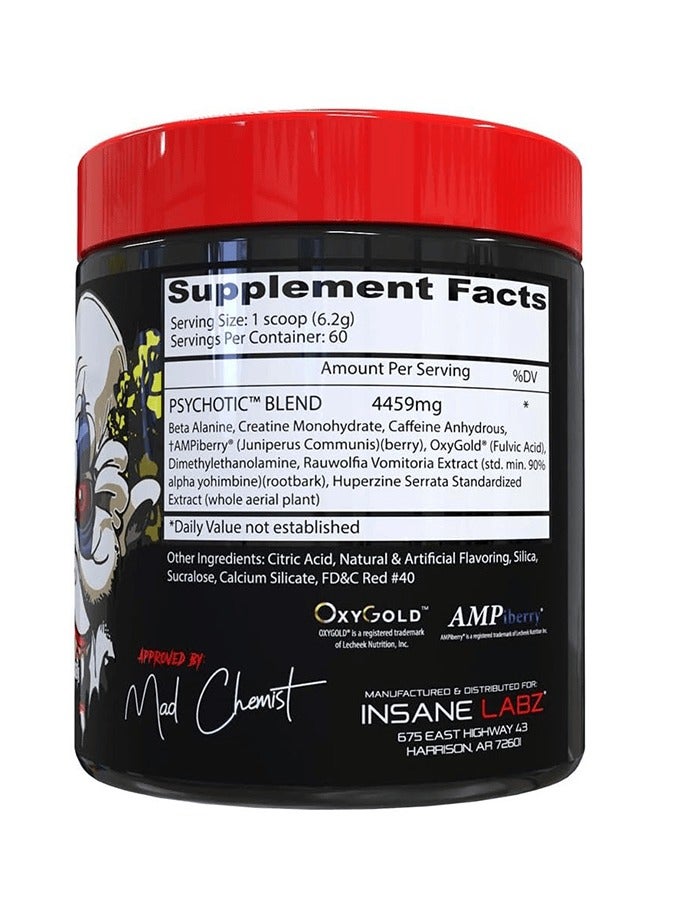 Insane Labz Psychotic, High Stimulant Pre Workout Powder, Extreme Lasting Energy, Focus and Endurance with Beta Alanine, Creatine Monohydrate DMAE, 60 Srvgs (Fruit Punch)