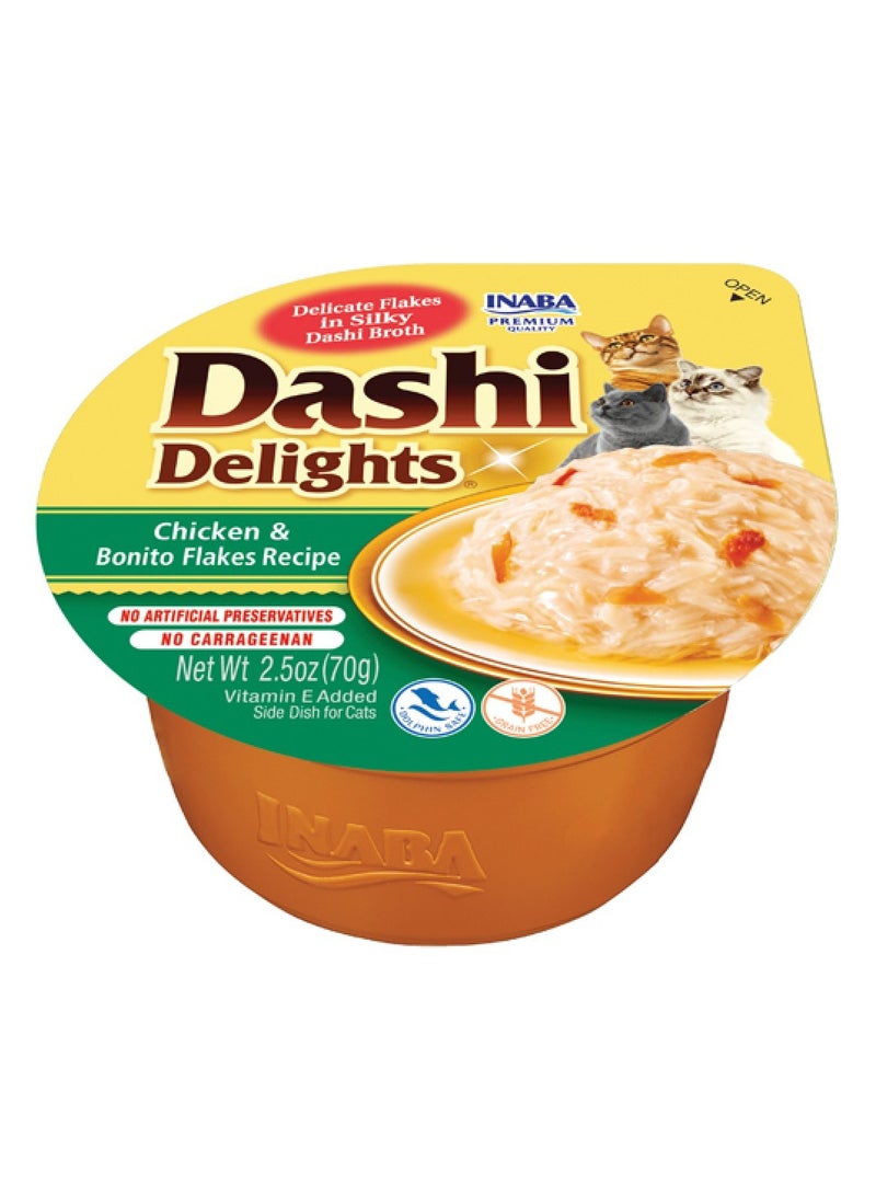 INABA, Dashi Delights, for Cats, Shredded Chicken with Bonito Flake Broth, 2.5 Ounce Cup, 6 Cups Total, Chicken and Bonito Flakes Recipe 6PCS in 1 BOX