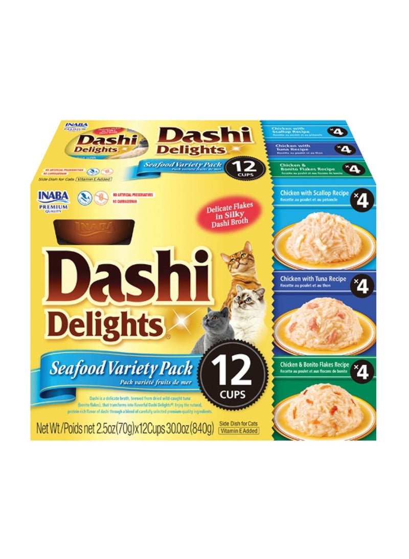 Dashi Delight, Seafood Variety - 12pcs x 70g in 1Box - For Cat Wet Food.