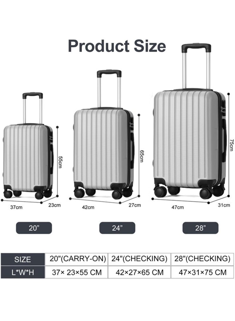 3Pcs Suitcases Luggage Sets ABS+PC Hard Shell Cabin Travel Suitcase Lightweight Durable Carry-On Luggage with Spinner Wheels (Black Luggage Trolley Case)