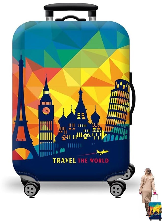 Travel Luggage Cover Washable Suitcase Cover Protector Anti-Scratch and Dust-Proof Suitcase Cover Fits 18/24/28/32 Inch Suitcase Spandex Protective Cover (European Attractions)