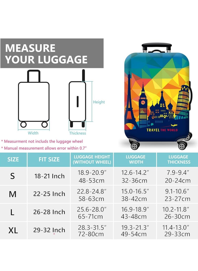 Travel Luggage Cover Washable Suitcase Cover Protector Anti-Scratch and Dust-Proof Suitcase Cover Fits 18/24/28/32 Inch Suitcase Spandex Protective Cover (European Attractions)