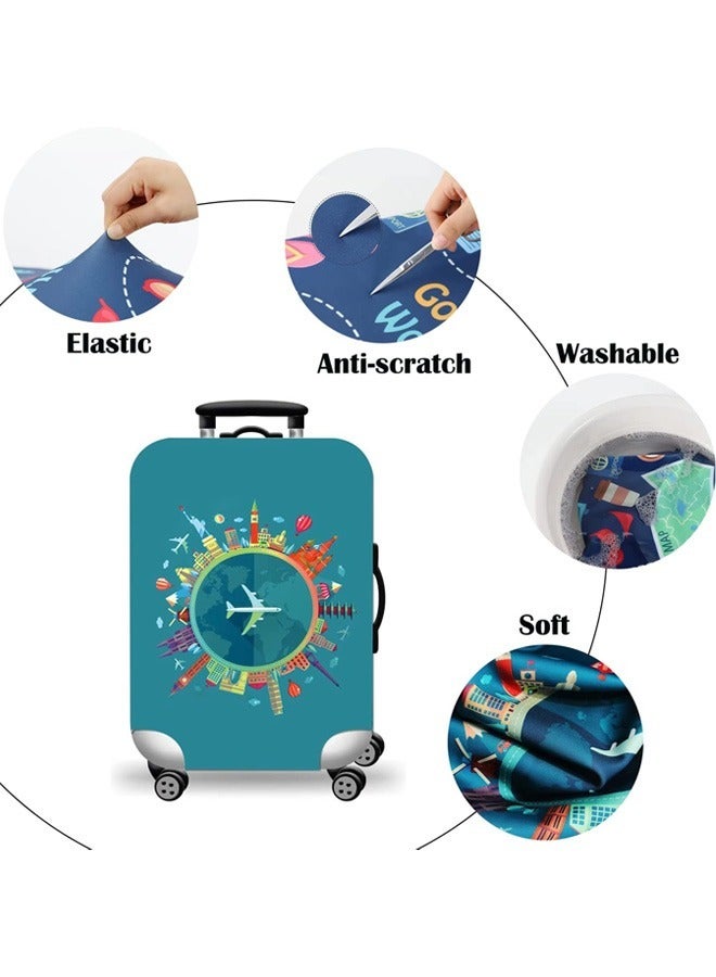 Travel Luggage Cover Washable Suitcase Cover Protector Anti-Scratch and Dust-Proof Suitcase Cover Fits 18/24/28/32 Inch Suitcase Spandex Protective Cover (Travel Round The World)