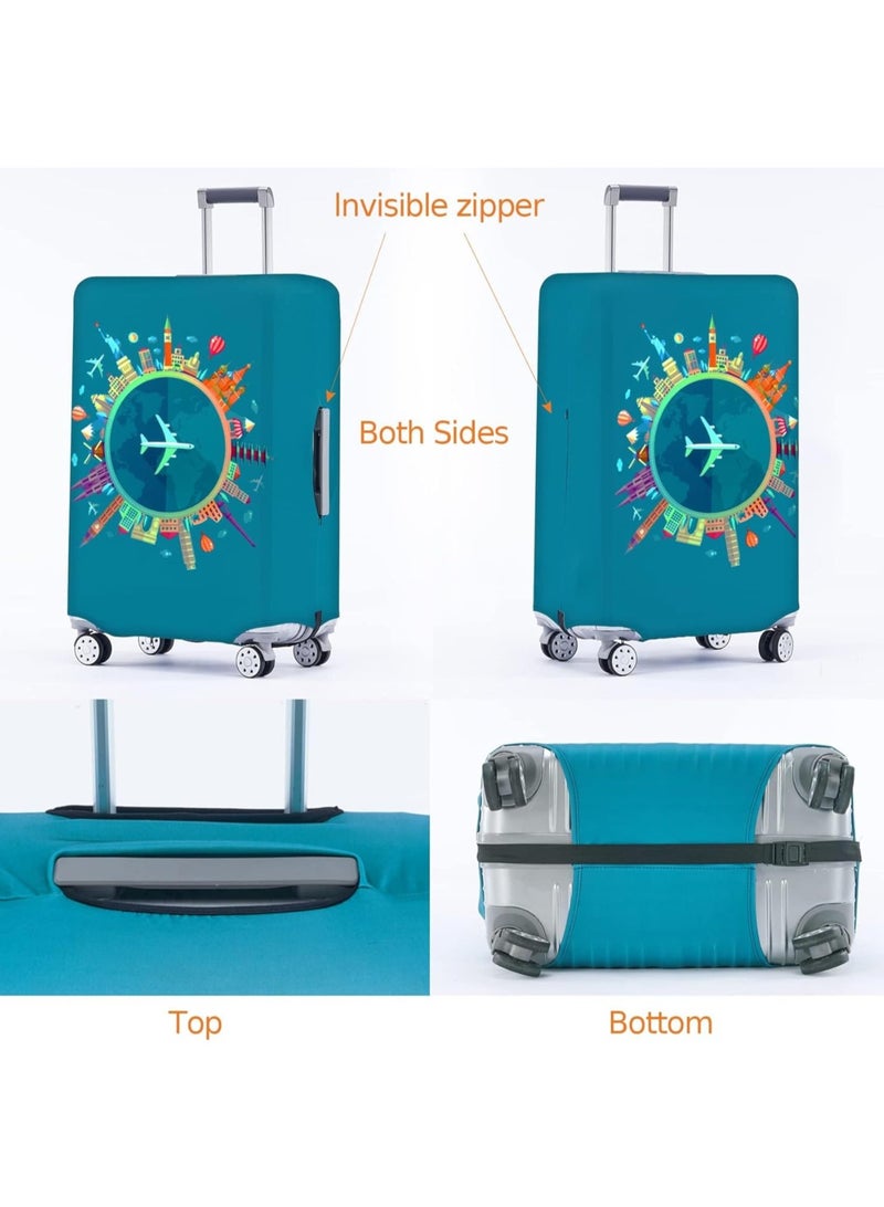 Travel Luggage Cover Washable Suitcase Cover Protector Anti-Scratch and Dust-Proof Suitcase Cover Fits 18/24/28/32 Inch Suitcase Spandex Protective Cover (Travel Round The World)