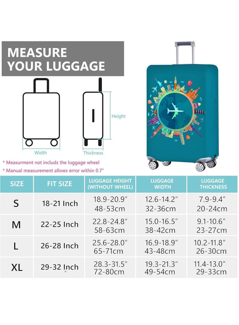 Travel Luggage Cover Washable Suitcase Cover Protector Anti-Scratch and Dust-Proof Suitcase Cover Fits 18/24/28/32 Inch Suitcase Spandex Protective Cover (Travel Round The World)