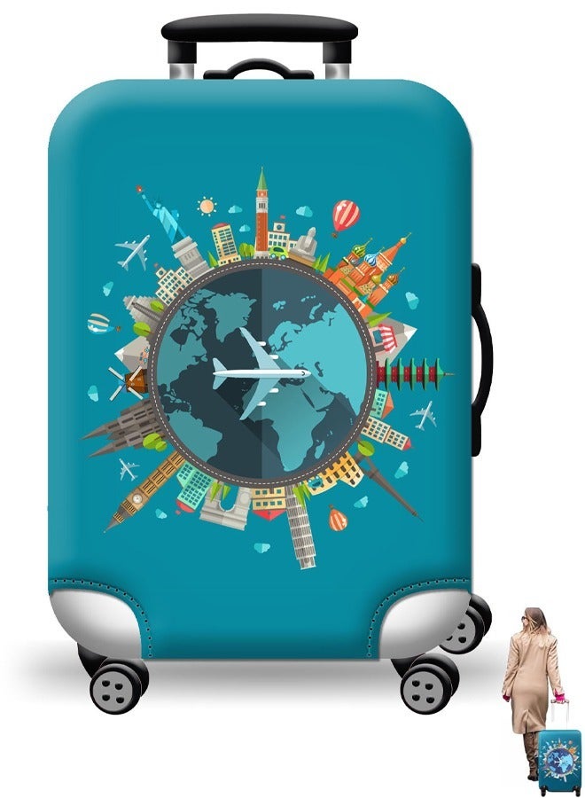 Travel Luggage Cover Washable Suitcase Cover Protector Anti-Scratch and Dust-Proof Suitcase Cover Fits 18/24/28/32 Inch Suitcase Spandex Protective Cover (Travel Round The World)