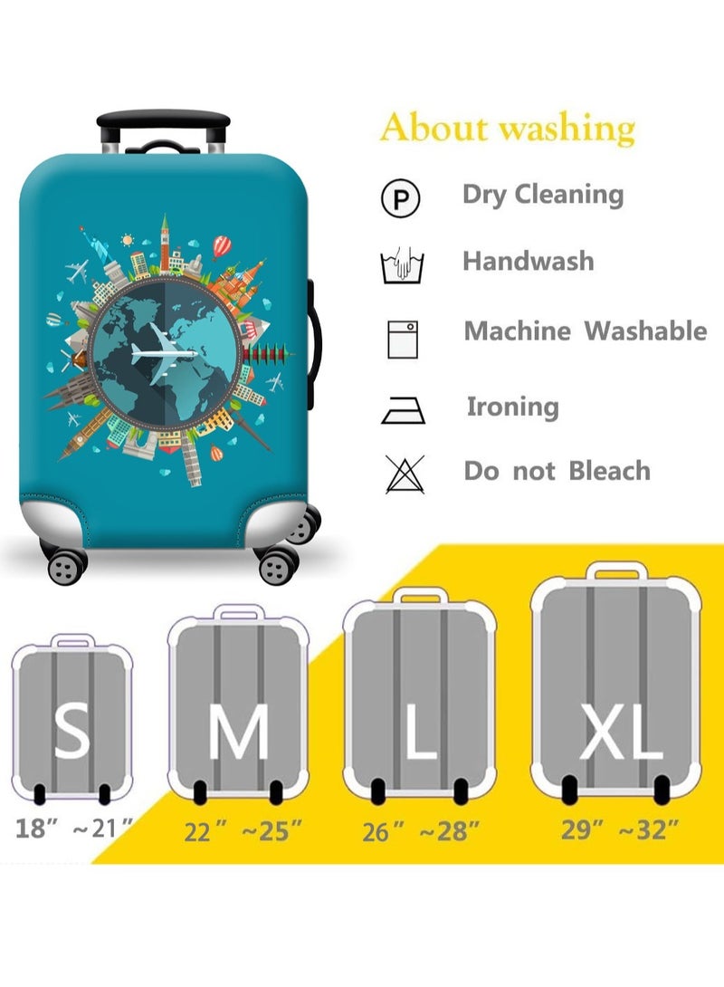 Travel Luggage Cover Washable Suitcase Cover Protector Anti-Scratch and Dust-Proof Suitcase Cover Fits 18/24/28/32 Inch Suitcase Spandex Protective Cover (Travel Round The World)