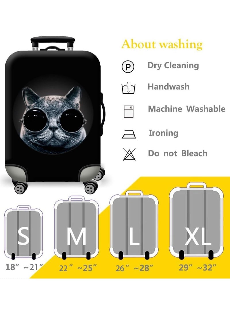 Travel Luggage Cover Washable Suitcase Cover Protector Anti-Scratch and Dust-Proof Suitcase Cover Fits 18/24/28/32 Inch Suitcase Spandex Protective Cover (Cat)