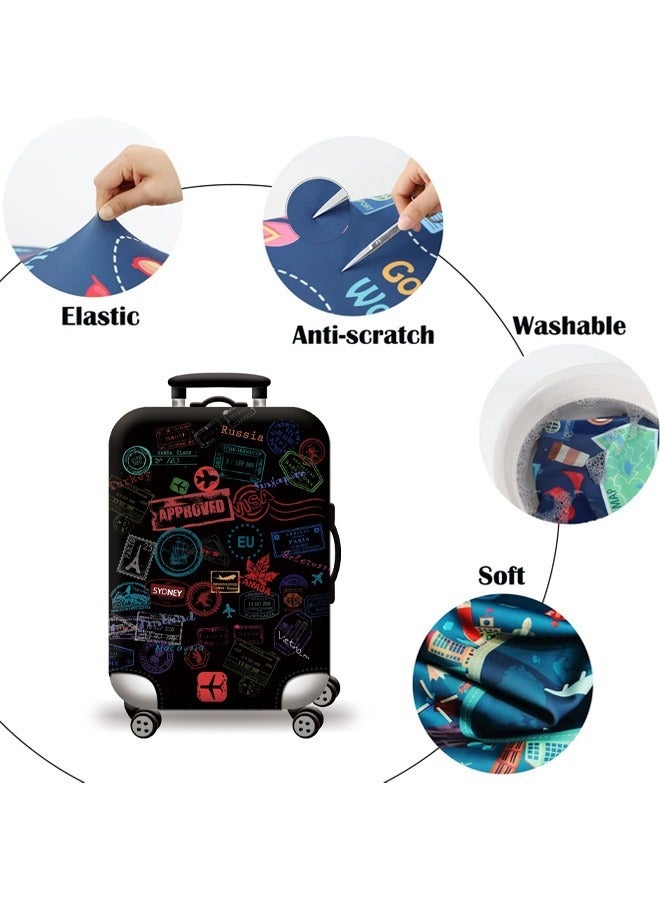 Travel Luggage Cover Washable Suitcase Cover Protector Anti-Scratch and Dust-Proof Suitcase Cover Fits 18/24/28/32 Inch Suitcase Spandex Protective Cover (Label Printing)