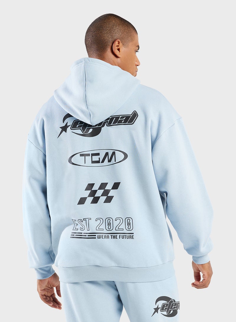 Oversized Racing Printed Hoodie