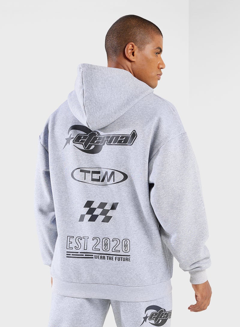 Oversized Racing Printed Hoodie