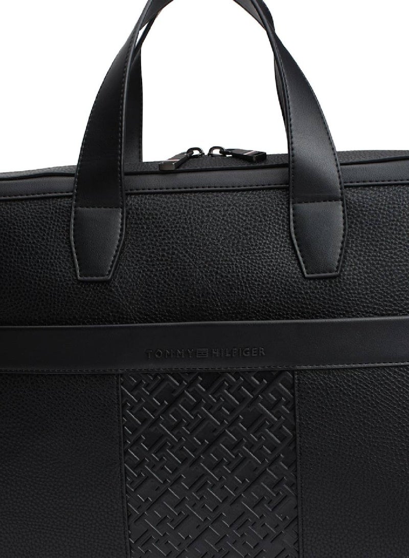 Men's Th Monogram Pebble Grain Laptop Bag, Black - faux leather