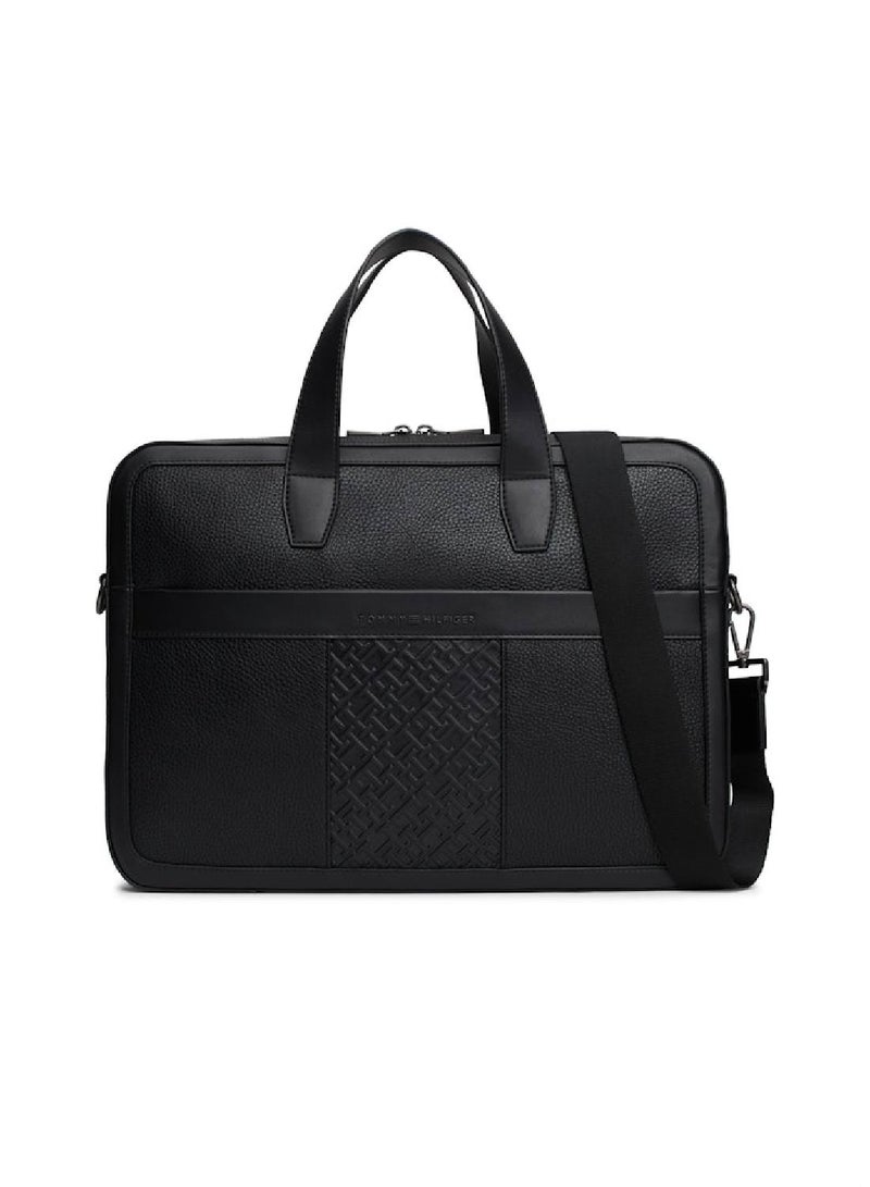 Men's Th Monogram Pebble Grain Laptop Bag, Black - faux leather