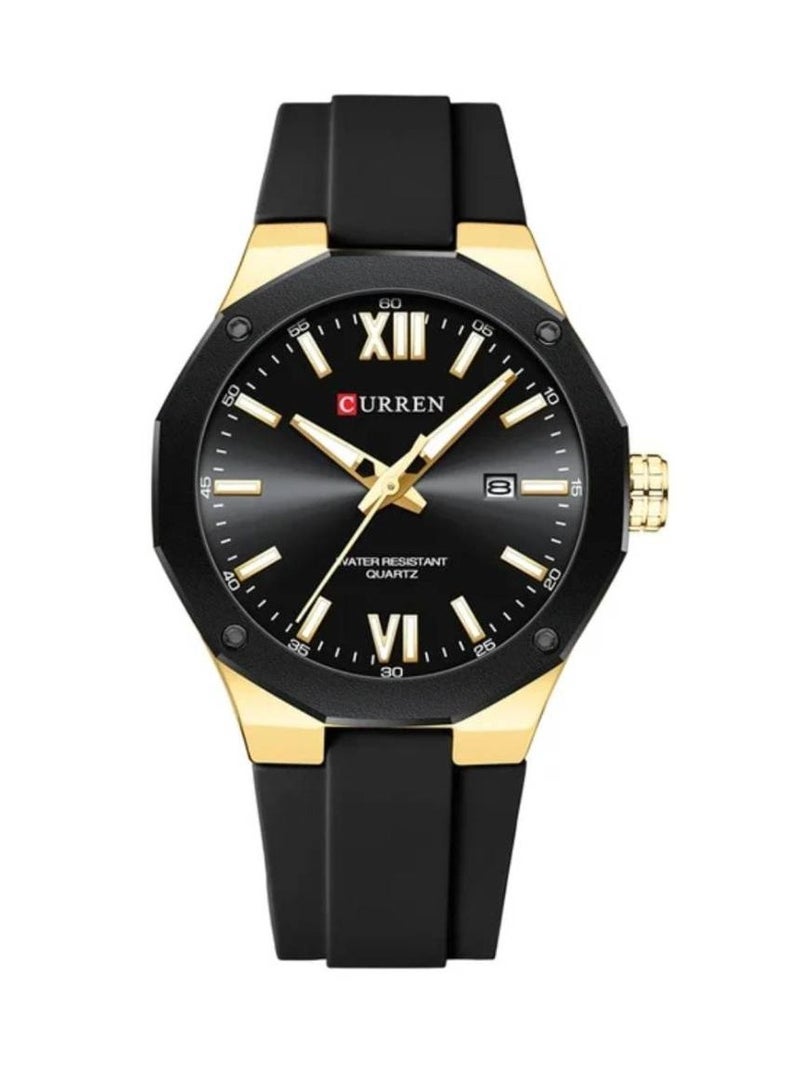 CURREN 8465 Men's Black Gold Watch | Waterproof Silicone Strap, Sports Quartz, Luxury Fashion Bracelet Timepiece