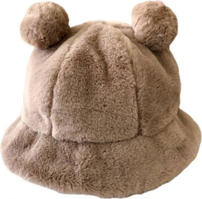 Women's Cute Bear Ear Plush Bucket Hat