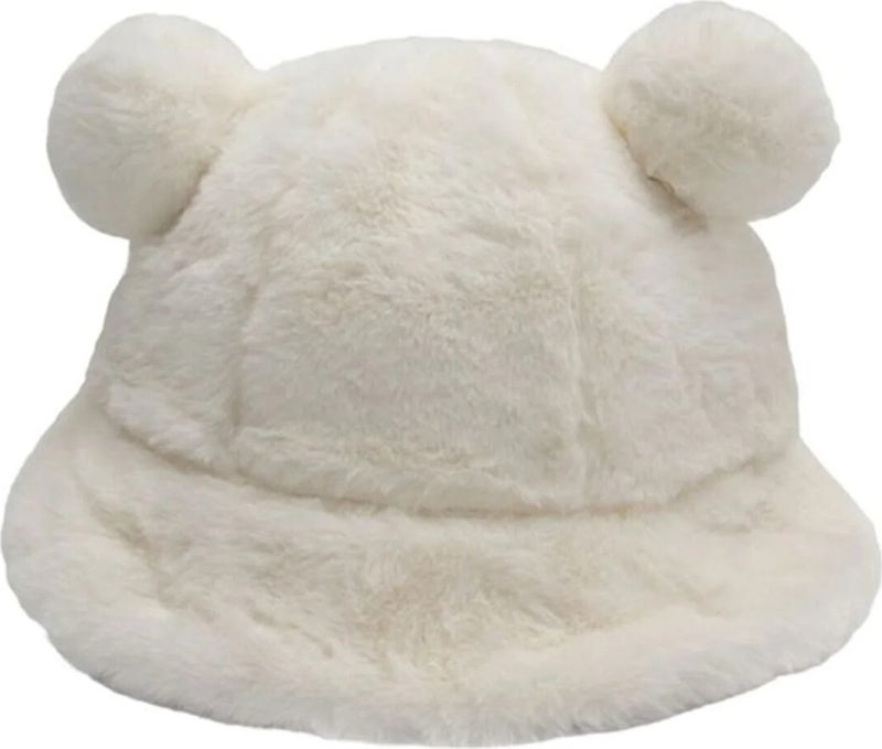 Women's Cute Bear Ear Plush Bucket Hat