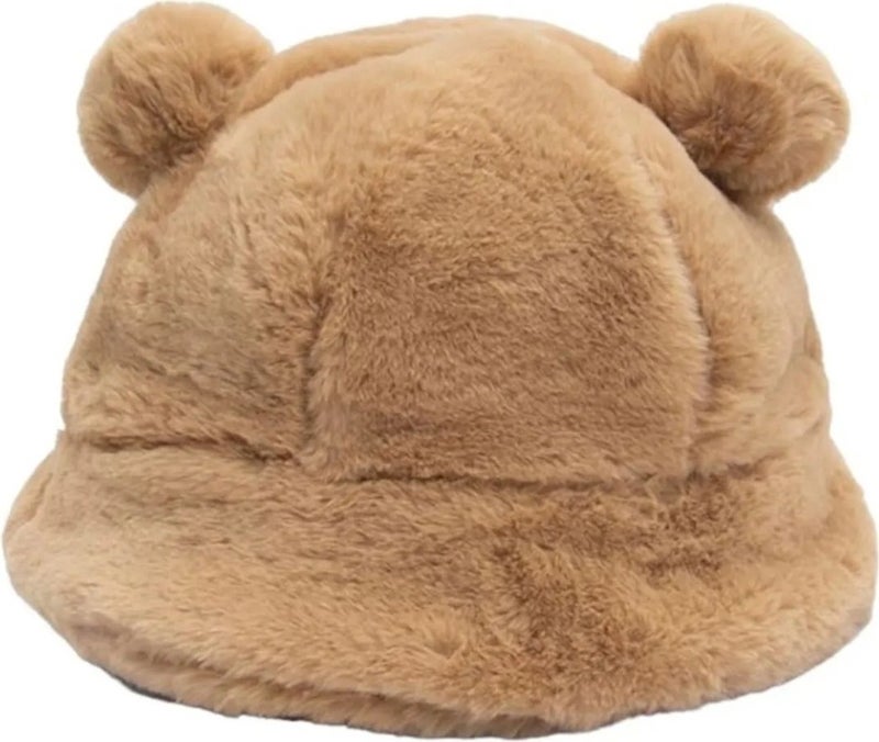 Women's Cute Bear Ear Plush Bucket Hat