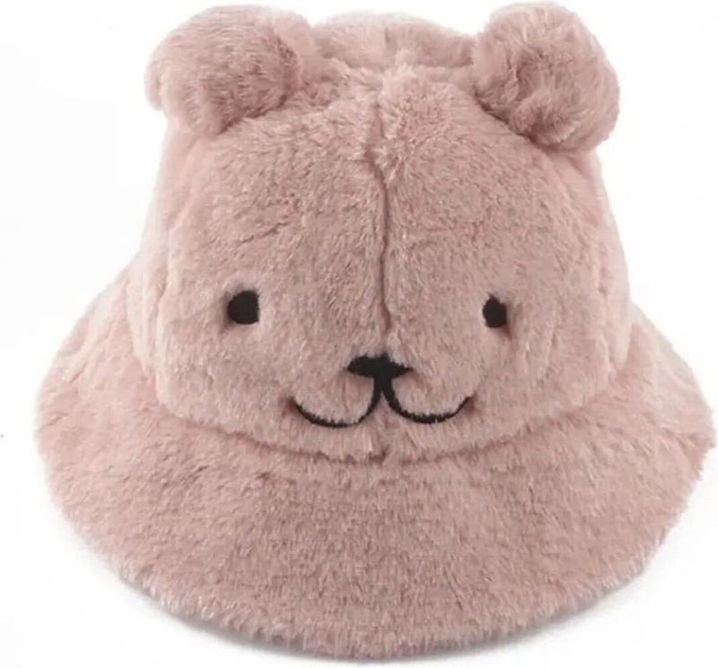 Women's Cute Bear Ear Plush Bucket Hat