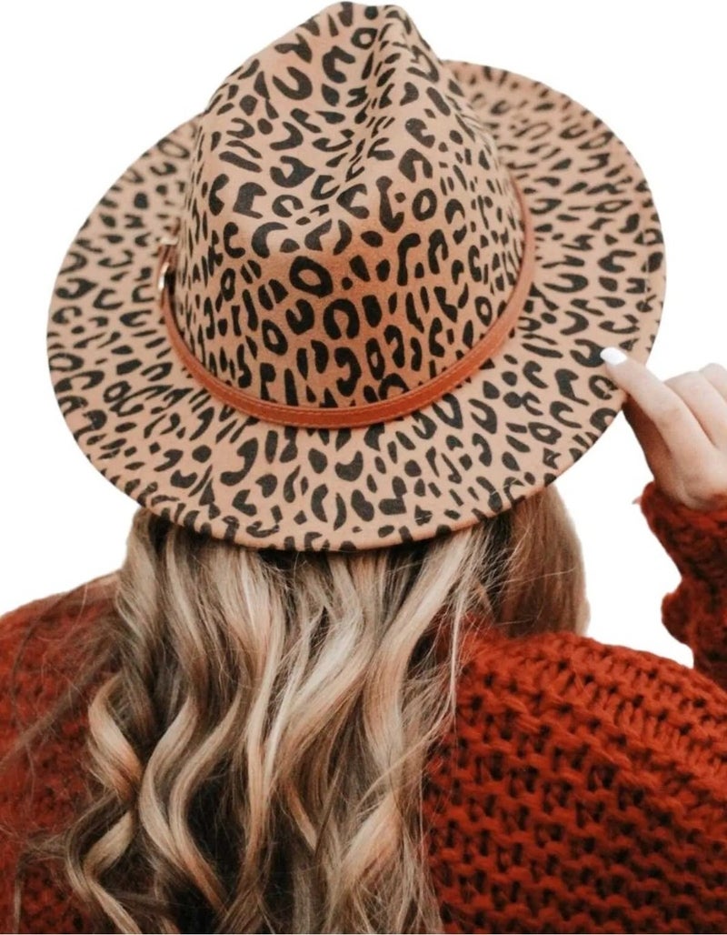 Women's Leopard Patterned Panama Fedora Hat