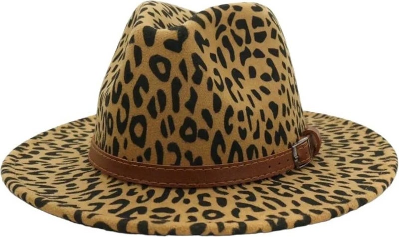 Women's Leopard Patterned Panama Fedora Hat