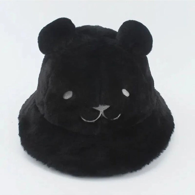 Women's Cute Bear Ear Plush Bucket Hat