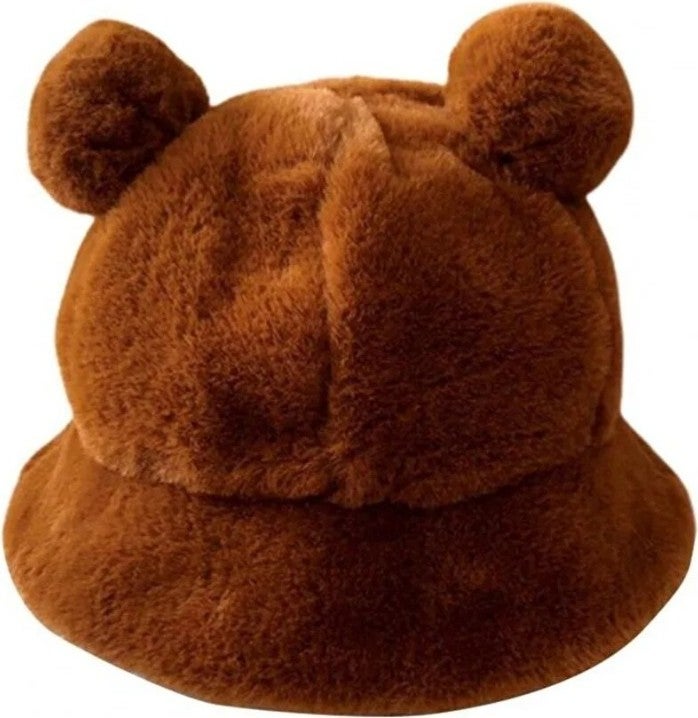 Women's Cute Bear Ear Plush Bucket Hat