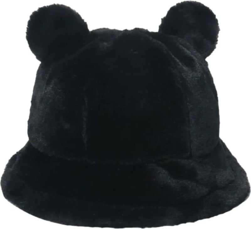 Women's Cute Bear Ear Plush Bucket Hat