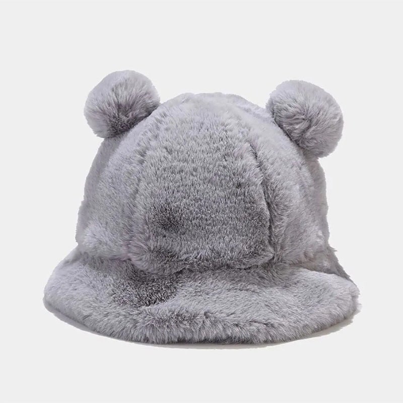 Women's Cute Bear Ear Plush Bucket Hat