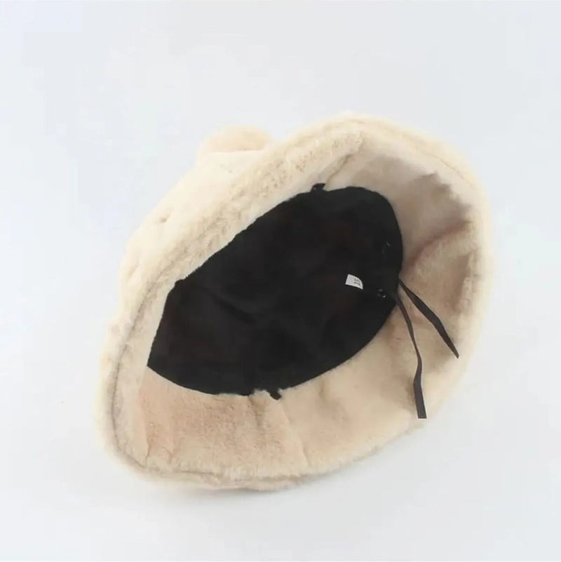 Women's Cute Bear Ear Plush Bucket Hat