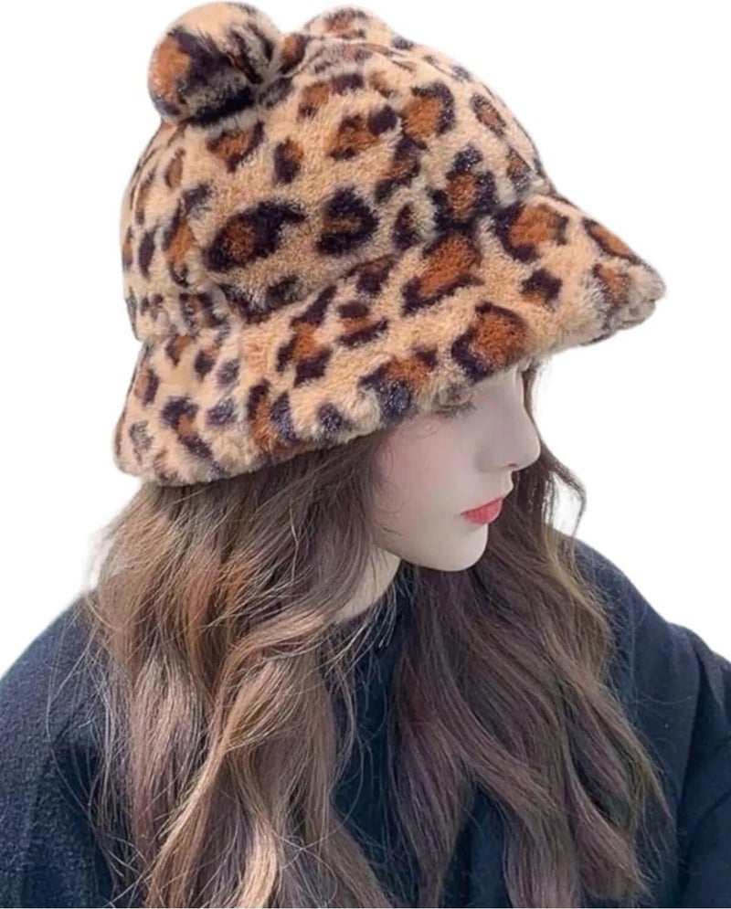 Women's Cute Bear Ear Plush Bucket Hat