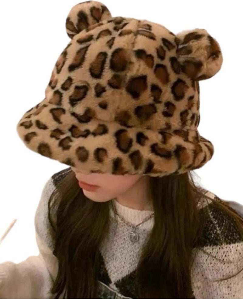 Women's Cute Bear Ear Plush Bucket Hat