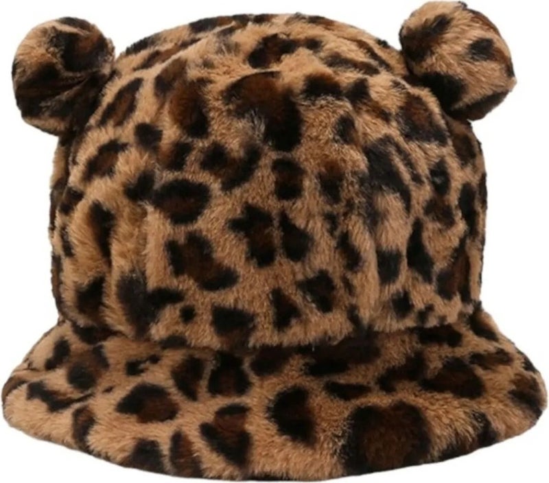 Women's Cute Bear Ear Plush Bucket Hat