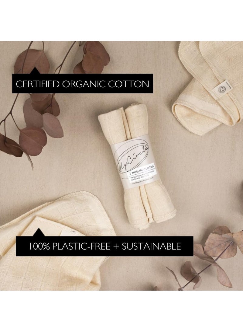 Organic Muslin Cloths 2pcs Certified Organic Removes Make Up Double Layered and Eco Friendly for All Skin Types