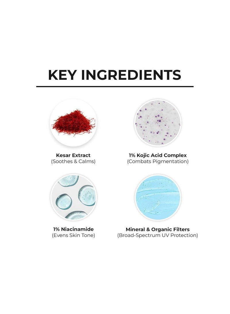 Dr. Sheth's Kesar & Kojic Acid Sunscreen For All Skin Types Spf 50 Pa++++ For Pigtation-Free Skin | No White Cast And Light Weight For Daily Moisturization- 50G, Pack Of 1