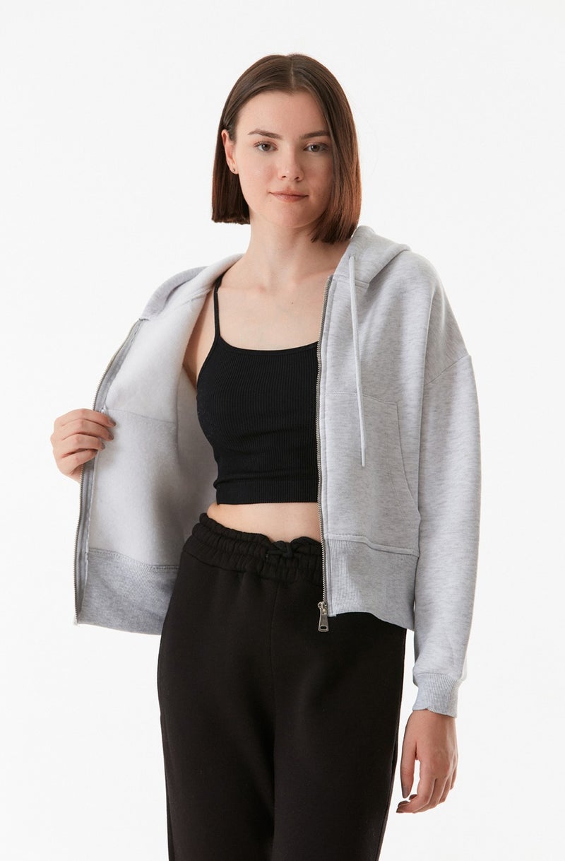 Basic Pocket Hooded Crop Sweatshirt