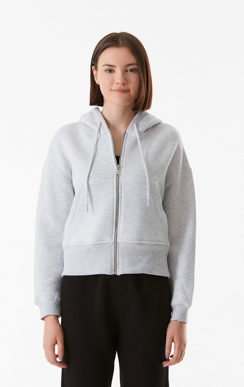 Basic Pocket Hooded Crop Sweatshirt