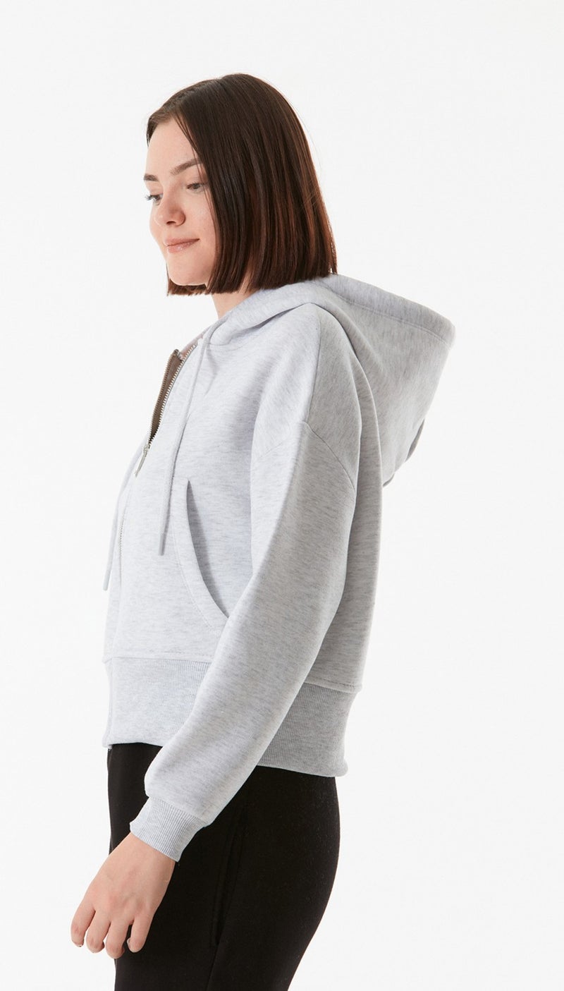 Basic Pocket Hooded Crop Sweatshirt